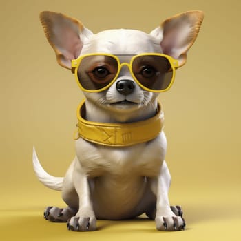 dog glasses eyeglass mammal puppy student doggy fashion yellow breed pet portrait young background cute canine animal wear chihuahua white friend. Generative AI.