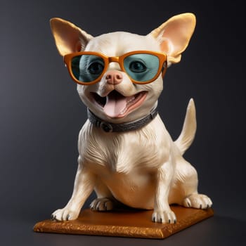 dog puppy background space concept animal collar glasses breed chihuahua cute yellow fashion little canino portrait fun copy pet cool isolated young. Generative AI.