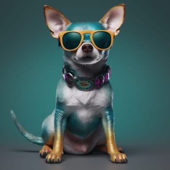 eyeglass dog yellow portrait cute doggy happy pet chihuahua puppy humor background young mammal smart wear fun glasses animal looking adorable. Generative AI.