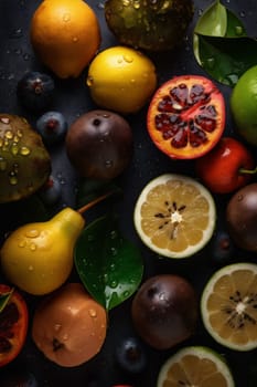 orange background vegetable bubble agriculture red food fresh black healthy water market white fruit tropical green nature strawberry drop apple vitamin. Generative AI.