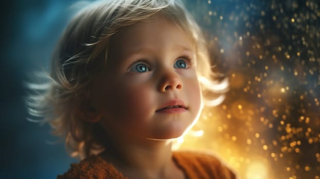 Fantasy portrait of a cute child with fairy lights - generative AI - AI generated