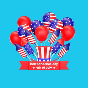 3d rendering Happy fourth of july american independence day