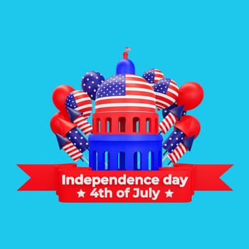 3d rendering Happy fourth of july american independence day