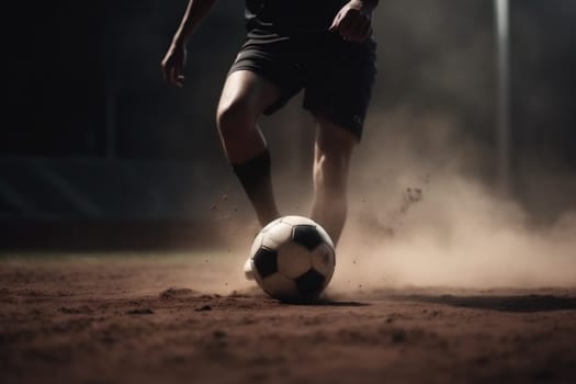 active background football stadium soccer competition foot light sport action kick grass person game goal boy outdoor male league ball. Generative AI.