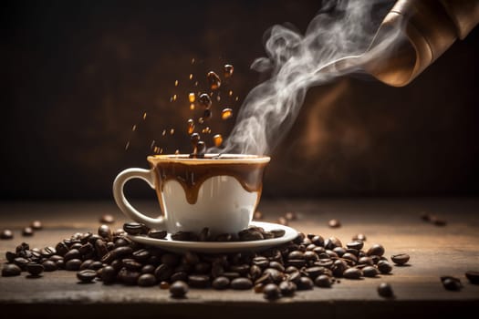 cup caffeine close mug cafe beverage brown espresso grain aroma dark breakfast style drink retro shop bean food copy morning. Generative AI.