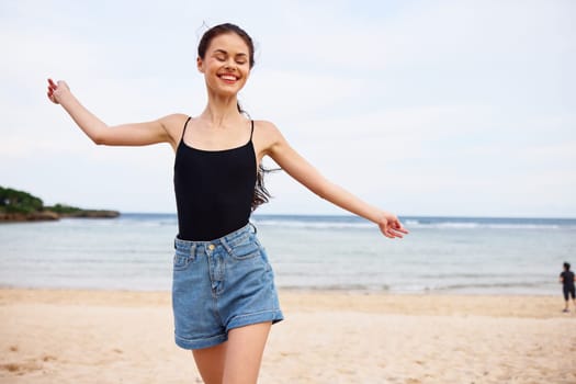 woman activity wave summer running sexy travel active body young happy carefree sea copy beach sunset space nature beauty tan lifestyle smile