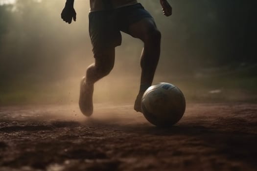 kick soccer championship person game stadium field sport goal victory competition active leisure foot team match ball shoe background football. Generative AI.