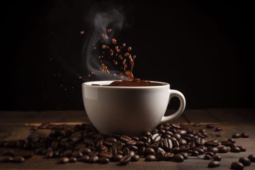 dark shop aroma hot mug cappuccino background natural breakfast white closeup cafe copyspace espresso morning brown drink cup roast bean. Generative AI.