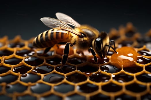 wildlife bee background closeup gold nature animal honey yellow ai food insect honeyed detailed macro wild summer honeybee pollen wax working. Generative AI.