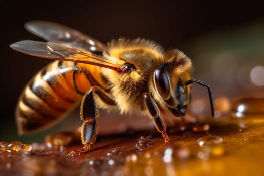 summer yellow food nature pollen animal natural bee gold working insect flying background closeup flower vibrant beeswax wing honey ai macro. Generative AI.