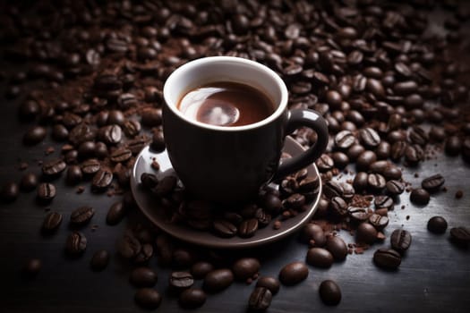 wood cup espresso rustic old brown beverage space roasted retro aroma cafe wooden mug texture bean smoke breakfast drink morning. Generative AI.