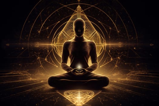 esoteric soul meditating pose yoga silhouette fitness meditation zen relax spirituality buddha mental aura peace mind chakra energy mystic spiritual. Generative AI.