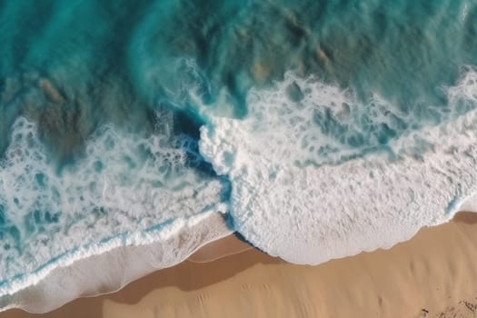 sand background wave tourism beautiful seacoast nature holiday water summer sea ocean coast top beach travel aerial coastline vacation shore. Generative AI.