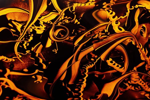 Abstract background with swirling paint effect. Liquid acrylic artwork with colorful mixed paints. Can be used for wallpaper, background or poster. orange and black colors. Highly-textured oil paint. Marble texture