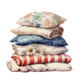 Cozy farmhouse decoration with a pile of pillows and blankets Illustration Clipart. Isolated fourth of July element on white background for Independence Day sublimation design.