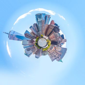 Skyline sphere panorama of downtown Financial District and the Lower Manhattan in New York City