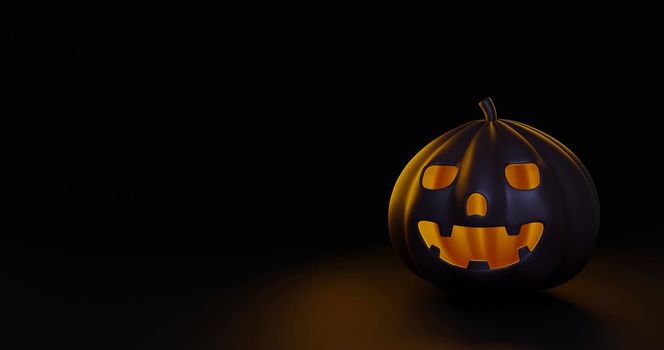 Halloween's day concept. Cute Jack O Lantern pumpkin ghost with light, celebration happy Halloween event illustration template minimal style on dark background, 3D rendering