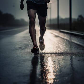 Athlete running road silhouette close up low shoot. High quality photo