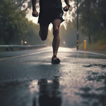 Athlete running road silhouette close up low shoot. High quality photo
