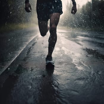 Athlete running road silhouette close up low shoot. High quality photo