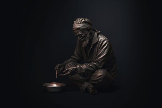 Hunger Poor Poverty. Social inequality, homeless or beggar begging for help sitting at dirty slum,human rights,donate and charity for underprivileged children in third world. Generative AI