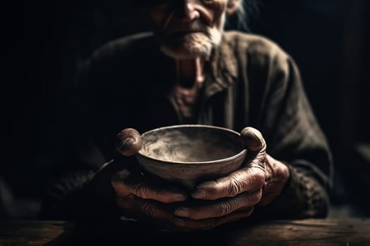 Hunger Poor Poverty. Social inequality, homeless or beggar begging for help sitting at dirty slum,human rights,donate and charity for underprivileged children in third world. Generative AI