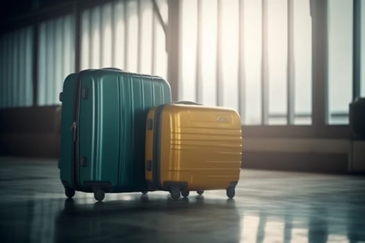 journey aircraft business waiting suitcase transport aeroplane bag transportation travel adventure trip terminal baggage flight fly arrival building departure air. Generative AI.