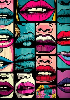 abstract woman grunge art background vintage lips design template make-up lipstick kiss female red mouth face love poster crazy punk illustration. Generative AI.