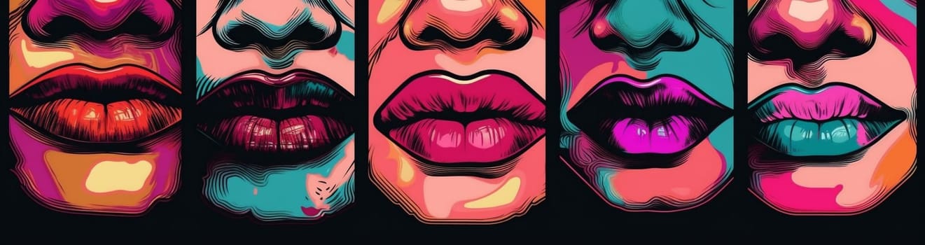 shape woman retro red kiss lipstick sensual face element valentine abstract fashion beauty style art lips illustration mouth poster female. Generative AI.