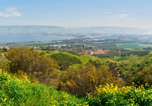 aerial view of Galilee and Jordan valley, Israel