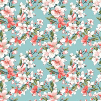 Seamless pattern: blossoming sakura branches. Light colored flowers. Generative AI