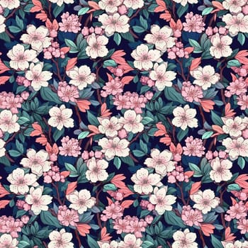 Seamless pattern: blossoming sakura branches. Light colored flowers. Generative AI