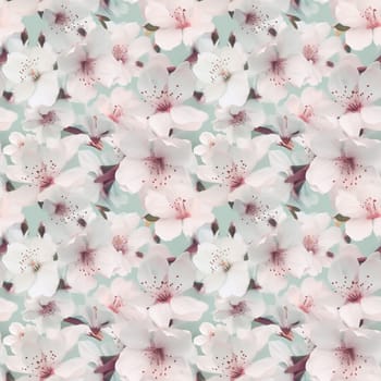 Seamless pattern: blossoming sakura branches. Light pink flowers. Generative AI