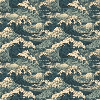 Seamless texture: a sea waves pattern in old vintage Japanese style. Generative AI