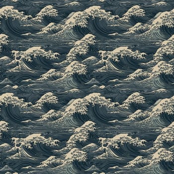 Seamless texture: a sea waves pattern in old vintage Japanese style. Generative AI