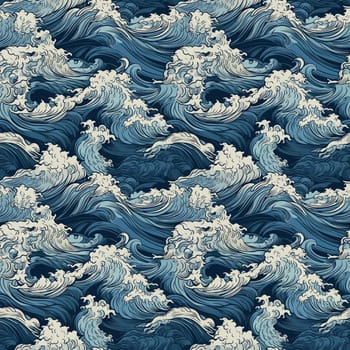 Seamless texture: a sea waves pattern in old vintage Japanese style. Generative AI