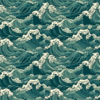 Seamless texture: a sea waves pattern in old vintage Japanese style. Generative AI