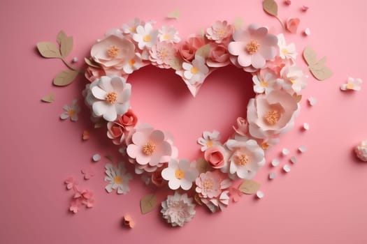 rose poster heart flower pink shape wedding background card wallpaper bouquet layout day creative romantic birthday pastel design valentine love nubes. Generative AI.