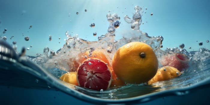 background fruit water fresh apple vegetable lemon space copy market green orange health drop red berry vitamin white clean healthy food strawberry. Generative AI.