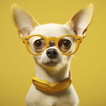 dog cute young glasses pet animal portrait pedigree tie background breed chihuahua canine adorable yellow little puppy doggy collar funny canino. Generative AI.