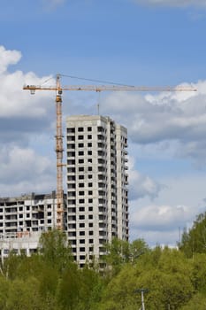 Moscow, Russia - 4 May.2023. Liebherr cranes build residential buildings