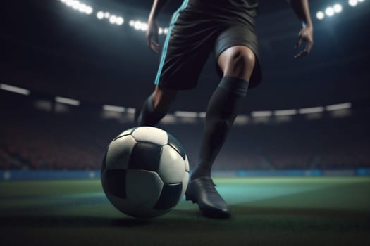 background male sport active football player boy kick game soccer field match goal competition foot athletic ball competitive stadium green. Generative AI.