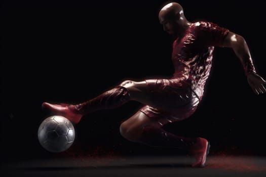 man kick boy goal background soccer league stadium foot competitive game outdoor fan ball arena shoe football competition sport athletic. Generative AI.