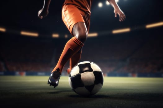 leisure shoe player playground kick goal foot soccer competition summer action background light attack sport game stadium football ball field. Generative AI.