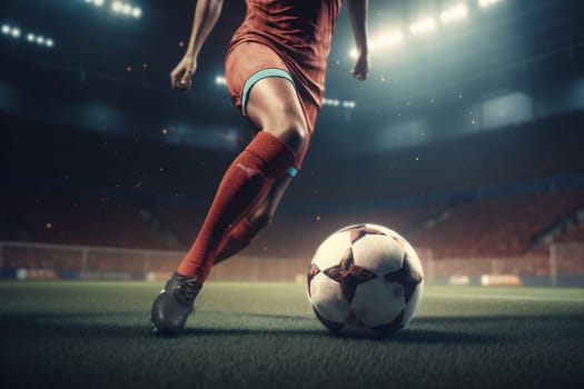 fan man grass soccer shoe stadium boy kick goal game competition football action young sport ball league cup winner world foot soccer. Generative AI.