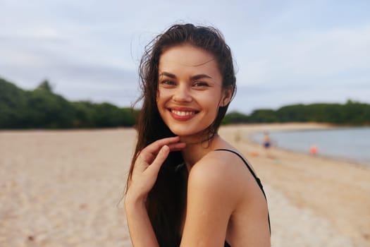 woman nature beach sunset lifestyle smile hair happy smiling vacation sand outdoor sea relax tropical running ocean sunlight sun holiday summer long