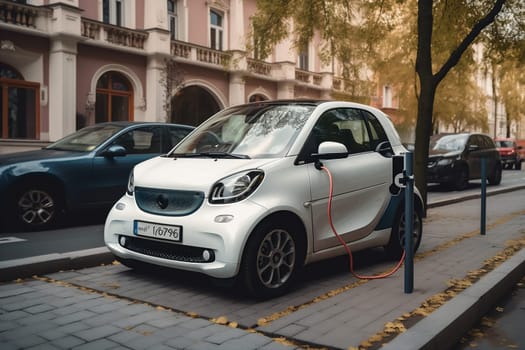 modern power automobile ai electricity ecology technology clean cable vehicle future electric green car city battery eco energy transportation supply. Generative AI.