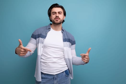 energetic smart brunette man rejoices at the decision.