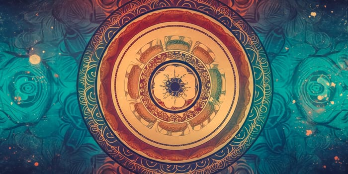 mandala, a circular picture symbolizing the universe, banner with copy space, background, made with Generative AI. High quality illustration