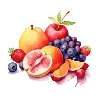 Watercolor illustration of still life with fruits on transparent background. Ai generative.